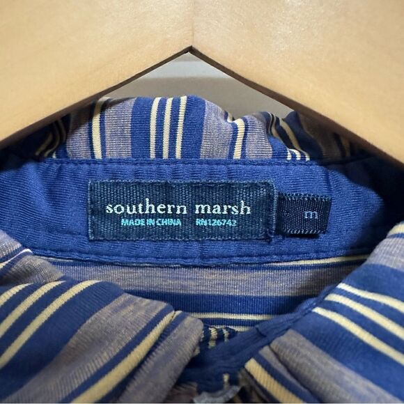 Men’s Southern Marsh Polo Yellow and Navy Stripes Size Medium - Picture 4 of 4